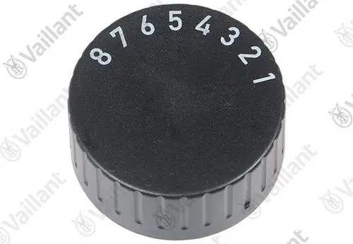 Schwarzer Drehknopf mit Zahlen von 1 bis 8, seitlich geriffelt, passend für Vaillant-Produkte.